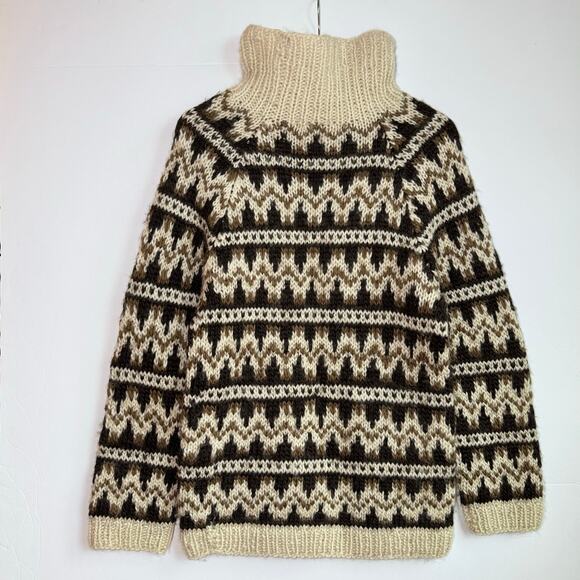 Vintage 70s Icelandic wool turtleneck sweater small brown Neutral Scandi - Picture 2 of 16